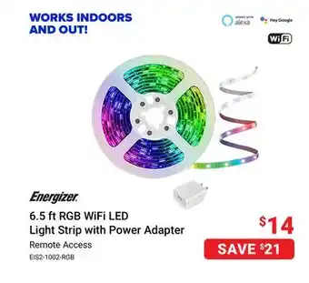 Visions Electronics Energizer 6.5 ft rgb wifi led light strip with power adapter offer