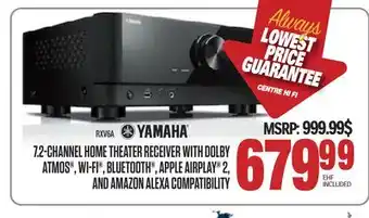 Centre Hi-Fi Yamaha 7.2-channel home theater receiver with dolby atmos, wi-fi, bluetooth, apple airplay 2, and amazon alexa compatibility offer