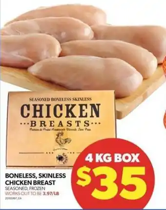 Real Canadian Superstore BONELESS, SKINLESS CHICKEN BREAST 4 KG BOX offer
