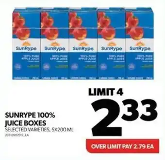 Real Canadian Superstore SUNRYPE 100% JUICE BOXES SELECTED VARIETIES, 5X200ML offer