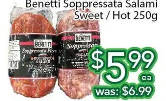 Ample Food Market Benetti soppressata salami sweet / hot offer