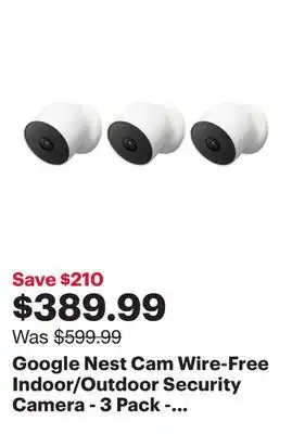 Best Buy Google nest cam wire-free indoor/outdoor security camera - 3 pack - white - only at best buy offer