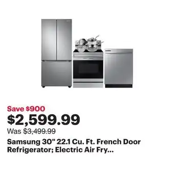 Best Buy Samsung 30 22.1 cu. ft. french door refrigerator electric air fry range dishwasher cookware set - ss offer