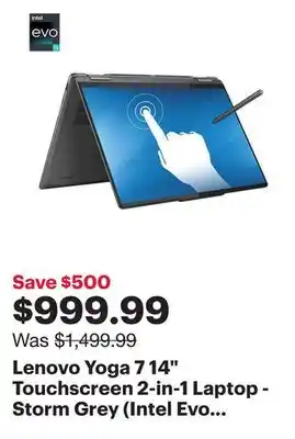 Best Buy Lenovo yoga 7 14 touchscreen 2-in-1 laptop - storm grey (intel evo i5-1335u/512gb ssd/16gb ram) offer