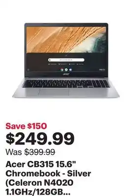 Best Buy Acer cb315 15.6 chromebook - silver (celeron n4020 1.1ghz/128gb emmc/8gb ram/chrome os) offer