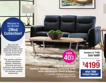La Z Boy Zmod hudson leather seated power reclining sofa with adjustable head support offer