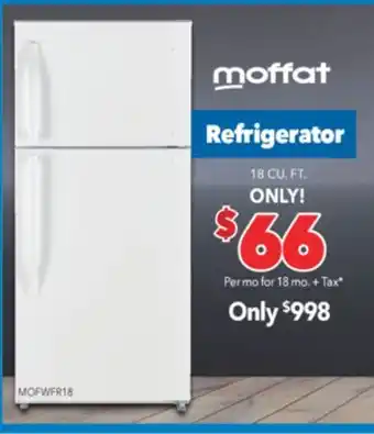 Surplus Furniture Moffat white 18 cu ft refrigerator offer