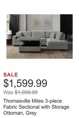 Costco Thomasville miles 3-piece fabric sectional with storage ottoman, grey offer