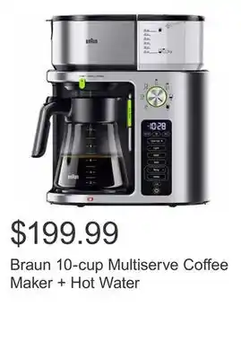 Costco Braun 10-cup multiserve coffee maker + hot water offer