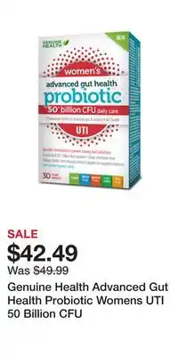 Well Genuine health advanced gut health probiotic womens uti 50 billion cfu offer