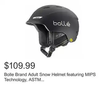 Costco Bolle brand adult snow helmet featuring mips technology, astm certified offer