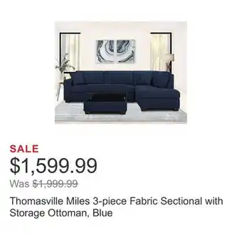 Costco Thomasville miles 3-piece fabric sectional with storage ottoman, blue offer