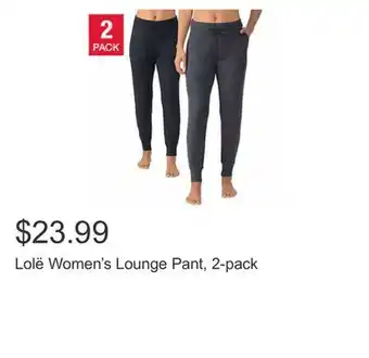 Costco Lolë women's lounge pant, 2-pack offer