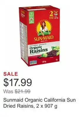 Costco Sunmaid organic california sun dried raisins, 2 x 907 g offer