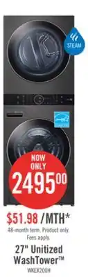 The Brick Lg washtower with 5.2 cu. ft. washer and 7.4 cu. ft. dryer - wkex200hba offer