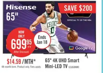 The Brick Hisense 65 u68km series mini-led uled 4k google tv offer