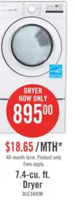 The Brick Lg 7.4 cu. ft. ultra large capacity electric dryer - dle3400w offer