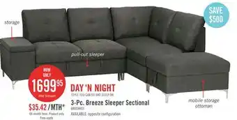 The Brick Breeze 3-piece right-facing linen-look fabric sleeper sectional - charcoal offer