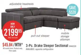 The Brick Drake 3-piece faux suede right-facing sleeper sectional - cement offer
