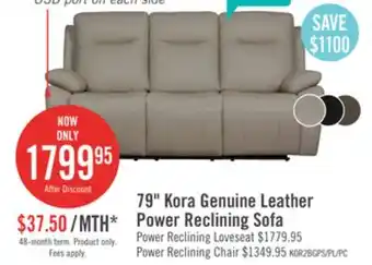 The Brick Kora genuine leather power reclining sofa - beige offer