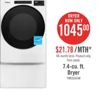 The Brick Whirlpool 7.4 cu. ft. electric dryer with wrinkle shield - ywed5605mw offer