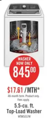 The Brick Whirlpool 5.4 / 5.5 cu. ft. top-load washer with removable agitator - wtw5057lw offer