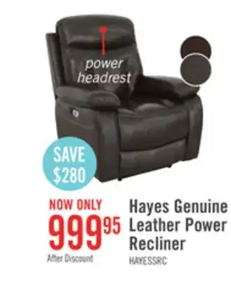 The Brick Hayes genuine leather power recliner with adjustable headrest - steel offer