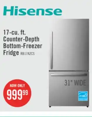 The Brick Hisense 17 cu. ft. counter-depth bottom-mount refrigerator - rb17a2cse offer