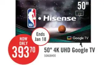 The Brick Hisense 50 a68h series 4k uhd smart google tv offer
