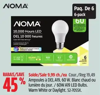 Canadian Tire Noma 60w a19 led bulbs offer