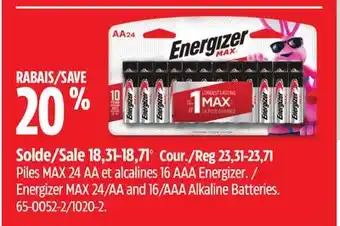 Canadian Tire Energizer max 24/aa and 16/aaa alkaline batteries offer