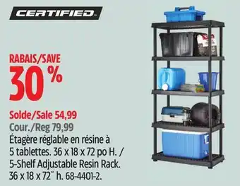 Canadian Tire Certified 5-shelf adjustable resin rack offer