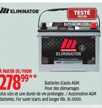 Canadian Tire Eliminator automotive agm batteries offer