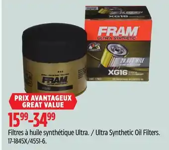 Canadian Tire Fram ultrasynthetic oil filters offer
