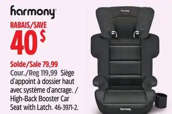 Canadian Tire Harmony high-back booster car seat with latch offer
