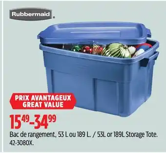 Canadian Tire Rubbermaid 53l or 189l storage tote offer
