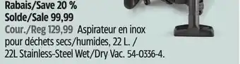Canadian Tire Mastervac 22l stainless-steel wet/dry vac offer