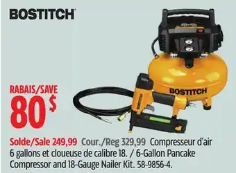 Canadian Tire Bostitch 6-gallon pancake compressor and 18-gauge nailer kit offer