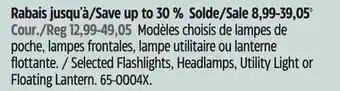 Canadian Tire Certified selected flashlights, headlamps, utility light or floating lantern offer