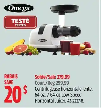 Canadian Tire Omega 64-oz low-speed horizontal juicer offer