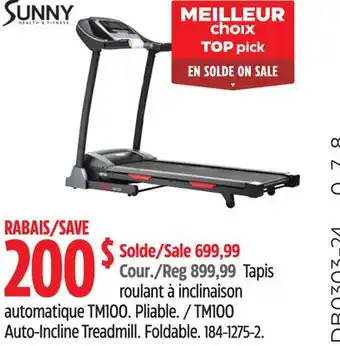 Canadian Tire Sunny health & fitness tm100 auto-incline treadmill offer