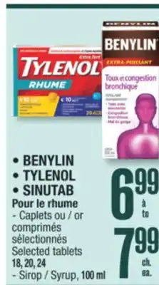 Jean Coutu Benylin, tylenol, sinutab pour le rhume offer