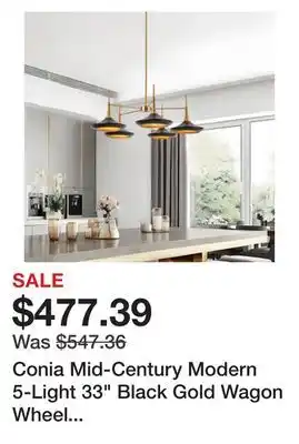 Bed Bath & Beyond Conia mid-century modern 5-light 33 black gold wagon wheel chandelier for dining room - 33 d x 11.8 h offer