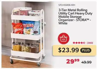 Shopper+ 3-tier metal rolling utility cart heavy duty mobile storage organizer - stora - white offer