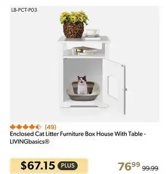 Shopper+ Enclosed cat litter furniture box house with table - livingbasics offer