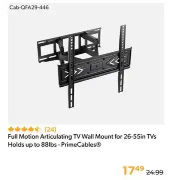 Shopper+ Full motion articulating tv wall mount for 26-55in tvs holds up to 88lbs - primecables offer