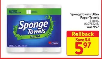 Walmart Spongetowels ultra paper towels offer