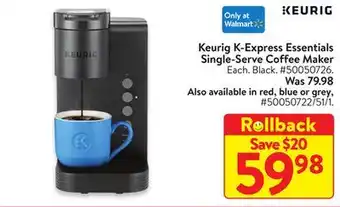 Walmart Keurig k-express essentials single-serve coffee maker offer