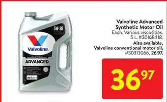 Walmart Valvoline advanced synthetic motor oil offer