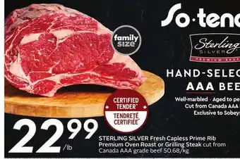 Sobeys Fresh capless prime rib premium oven roast or grilling steak offer